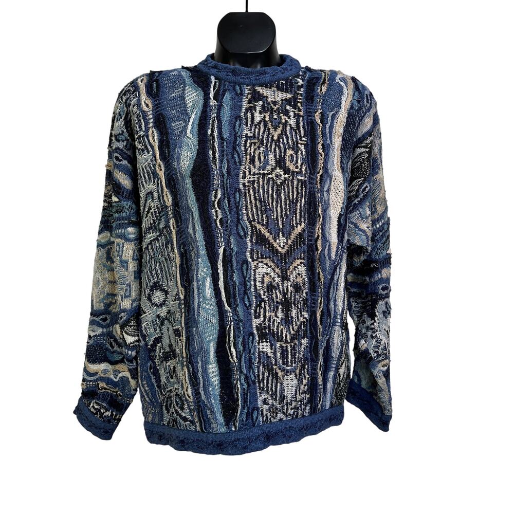 Coogi Classic Linen Pullover Crewneck Sweater Blue 3D Textured Knit Vintage